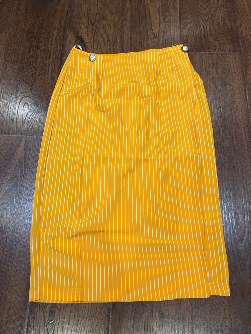 Mondi Yellow White Pinstripe Pencil Skirt